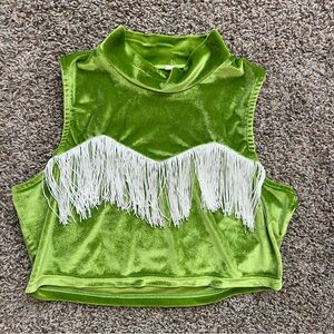 Green Velvet Fringe Crop Top
